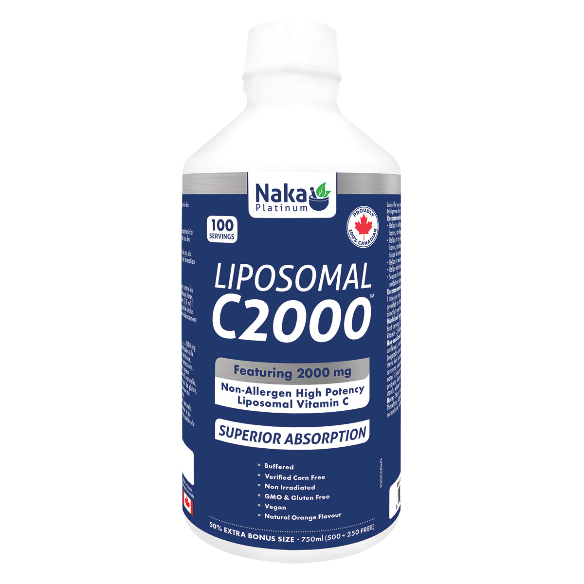Bonus Size) Platinum Liposomal Vitamin C 2000mg - 250/750ml Naka Pro Bonus Size) Platinum Liposomal Vitamin C 2000mg - 250/750ml Naka Pro